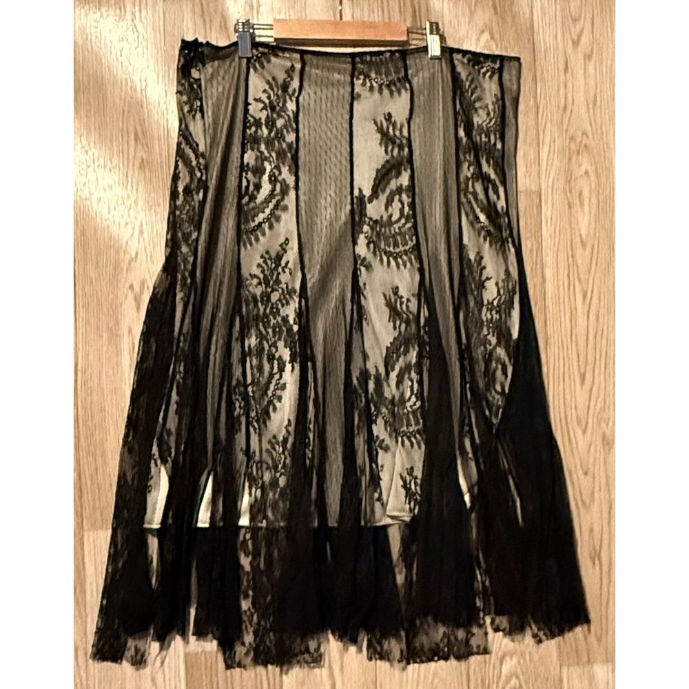 ABS by Allen Schwartz VTG‎ Black Lace Skirt Women's 12 Midi Sheer Mesh Lined